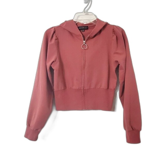 Almost Famous Womens Sz M Zip Front Cropped Hoodie - Picture 1 of 6